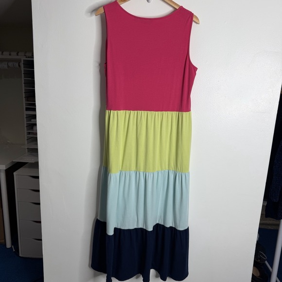 Lands' End Tiered Colorblock Sleeveless Maxi Sundress 1X Multicolor Stretch - Picture 3 of 8